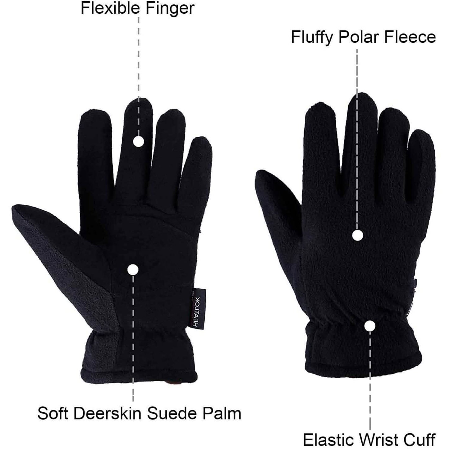 Winter Gloves Deerskin Suede Leather Palm -20°F Cold Proof Work Glove